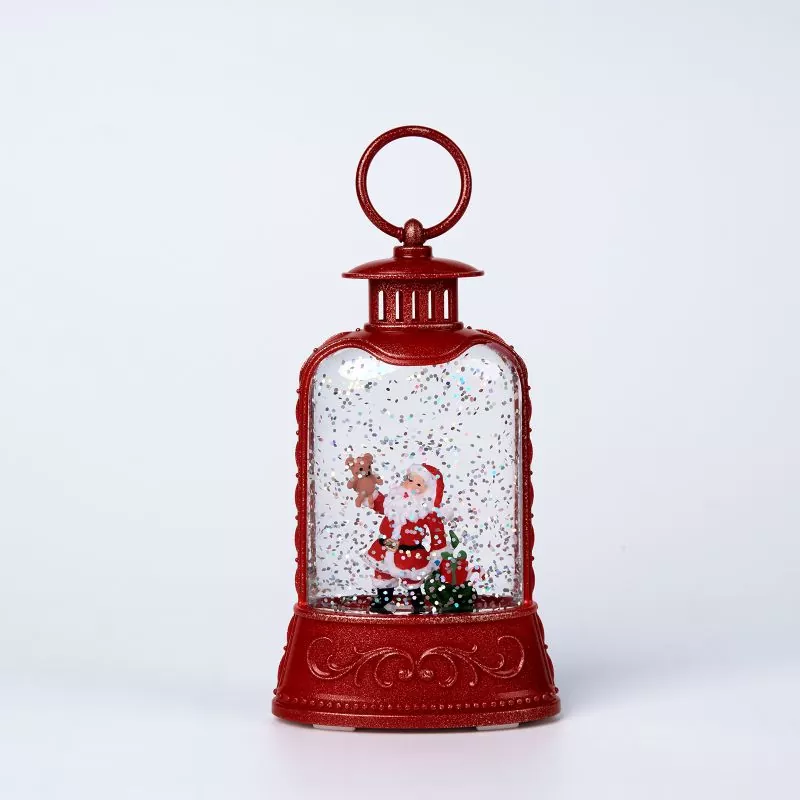 Little Red Lantern Santa Snow Globe