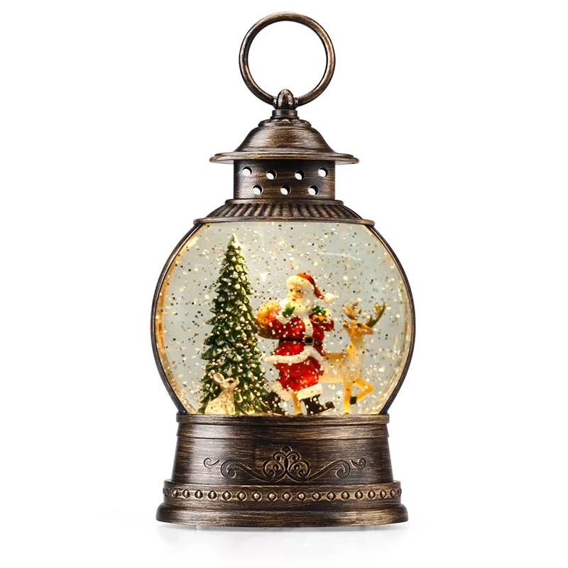 Santa Claus at Elk Christmas Snow Globe Lantern